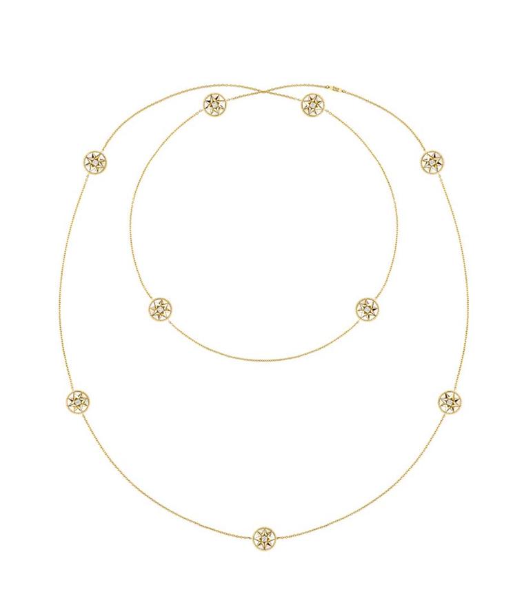 Dior Rose des Vents sautoir necklace in yellow gold, with mother-of-pearl medallions and diamonds (£6,300).